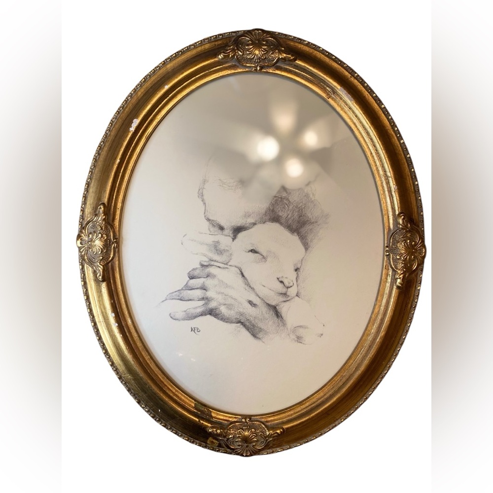 Gold Oval Framed Sketch Art by KJB.